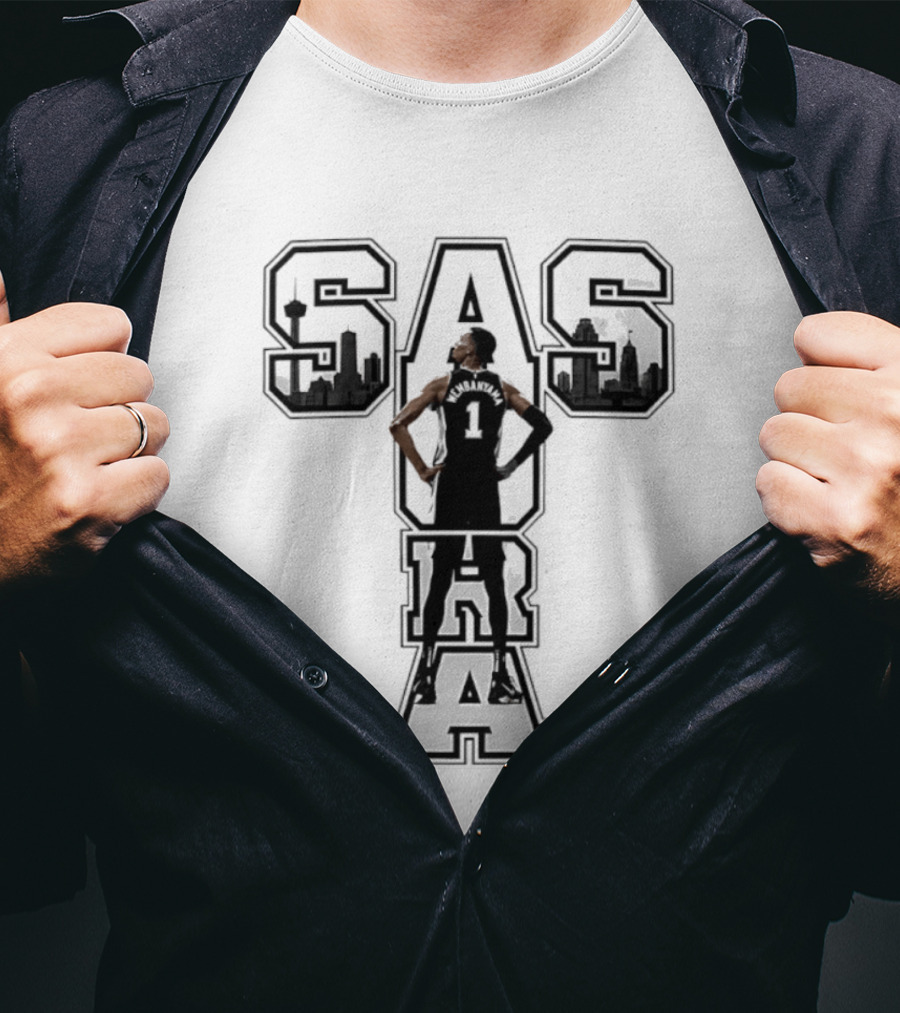 San Antonio SAS Aura Victor Wembanyama Basketball Skyline T-Shirt