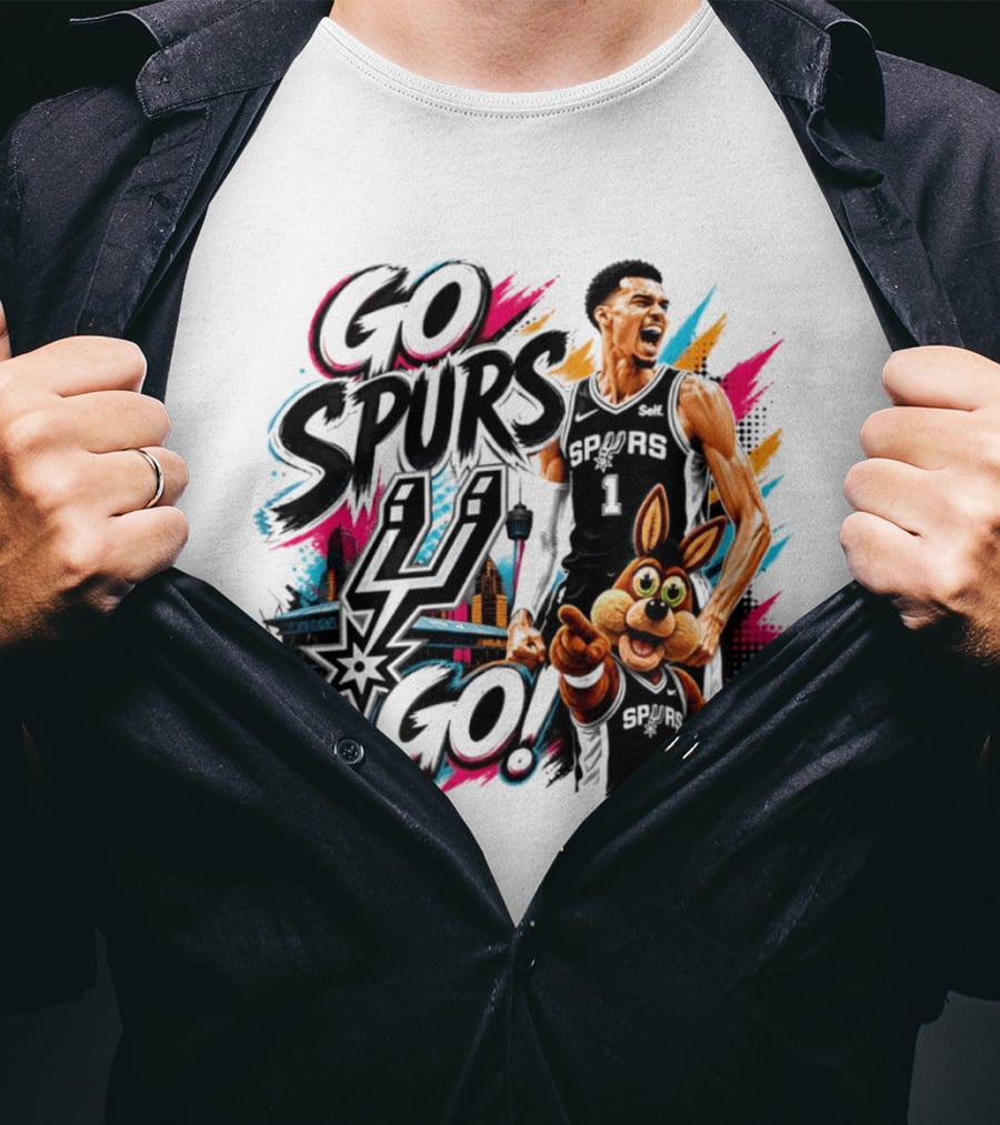 Go Spurs Go San Antonio Spurs Victor Wembanyama City Skyline T-Shirt