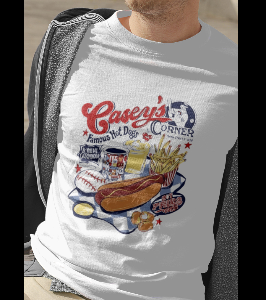 Casey's Corner Famous Hot Dogs Main Street USA Baseball Player Snacks T-Shirt