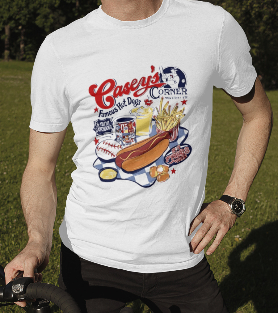 Casey's Corner Famous Hot Dogs Main Street USA Baseball Player Snacks T-Shirt