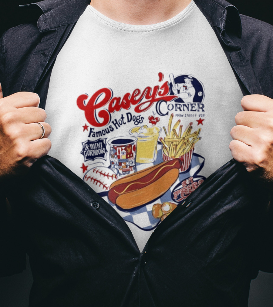 Casey's Corner Famous Hot Dogs Main Street USA Baseball Player Snacks T-Shirt