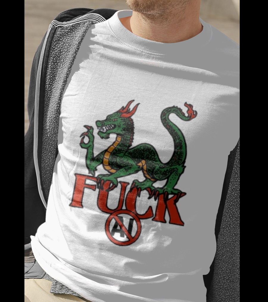 Green Dragon Fuck No AI Symbol With Bold Red T-Shirt