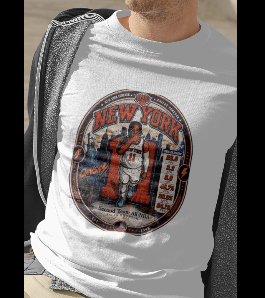 New York Knicks Jalen Brunson Second Team All NBA 2025 26 Season Stats T-Shirt