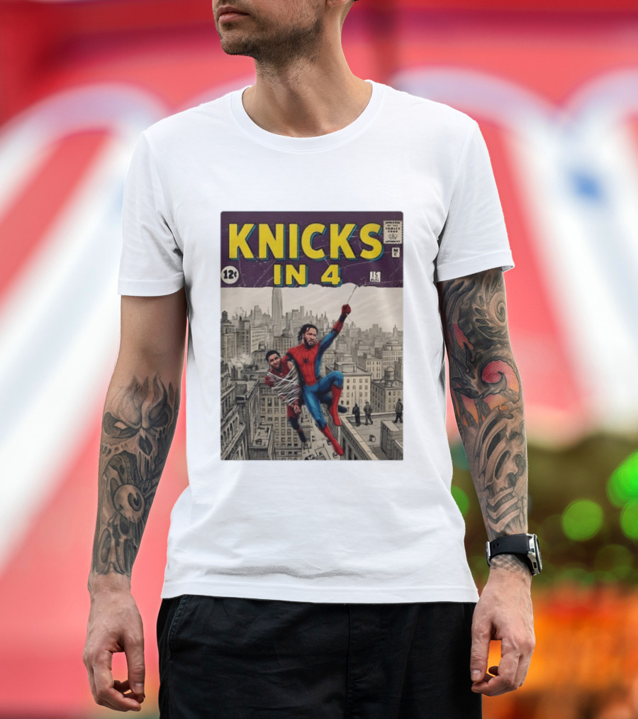 Knicks In 4 Comics Spider Man Derrick Rose Donovan Mitchell Basketball T-Shirt