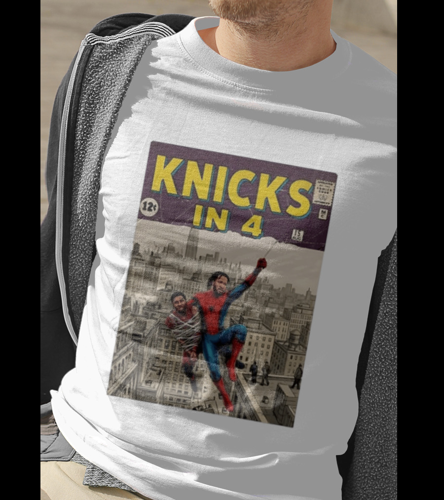 Knicks In 4 Comics Spider Man Derrick Rose Donovan Mitchell Basketball T-Shirt