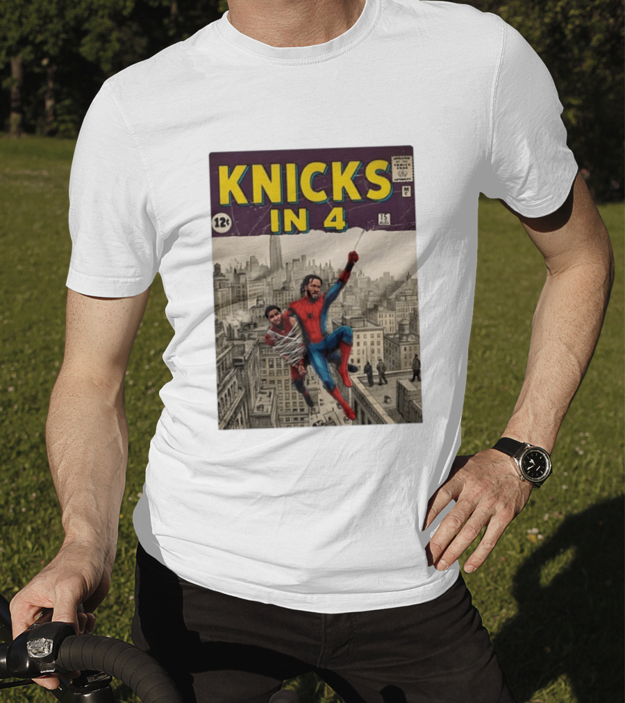 Knicks In 4 Comics Spider Man Derrick Rose Donovan Mitchell Basketball T-Shirt