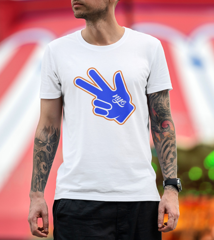 New York Knicks NYC Basketball Peace Sign Three Pointer T-Shirt