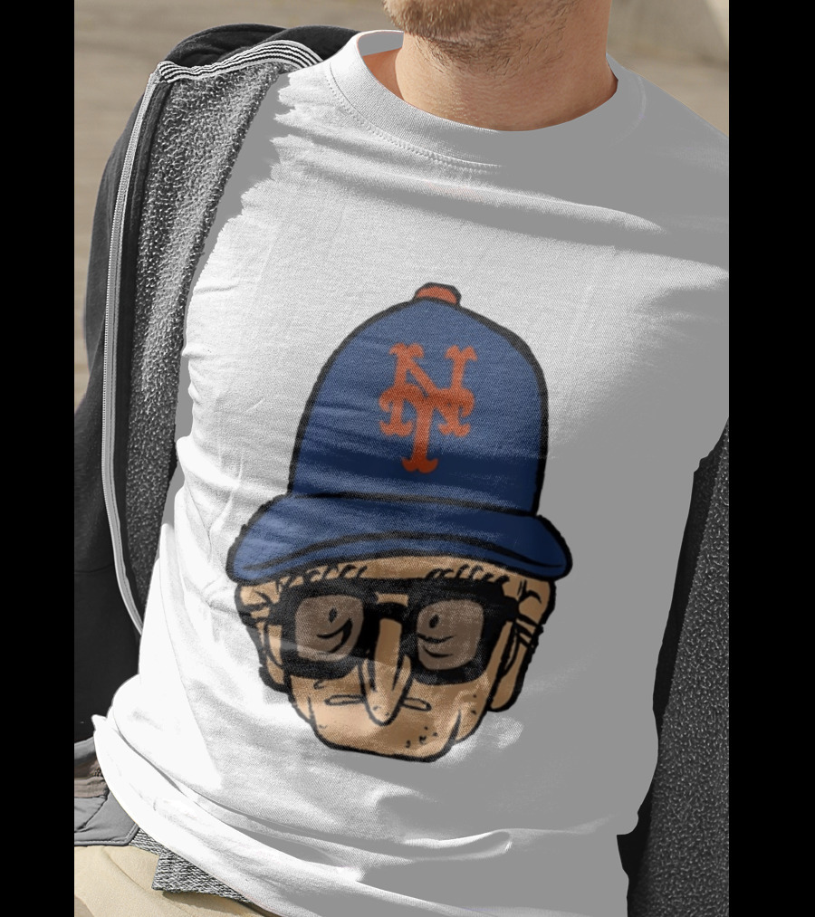 Old Jewish Men Big Head Caricature Mets Cap T-Shirt