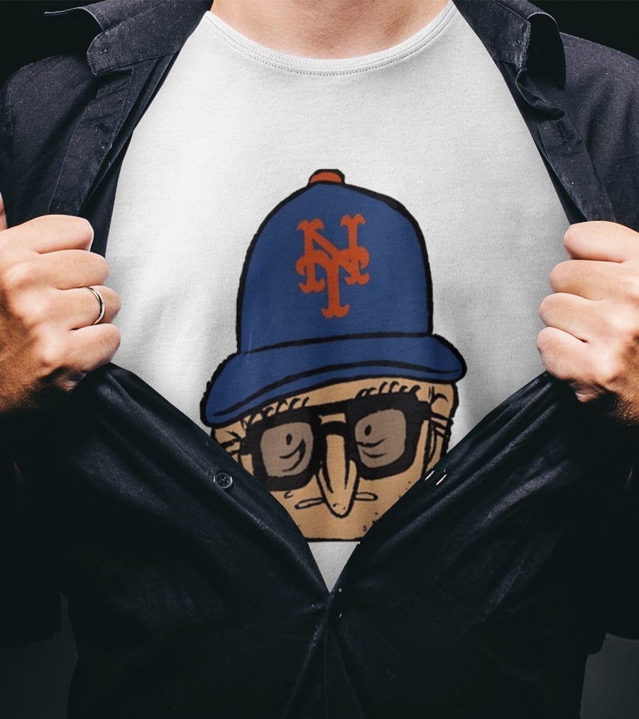 Old Jewish Men Big Head Caricature Mets Cap T-Shirt