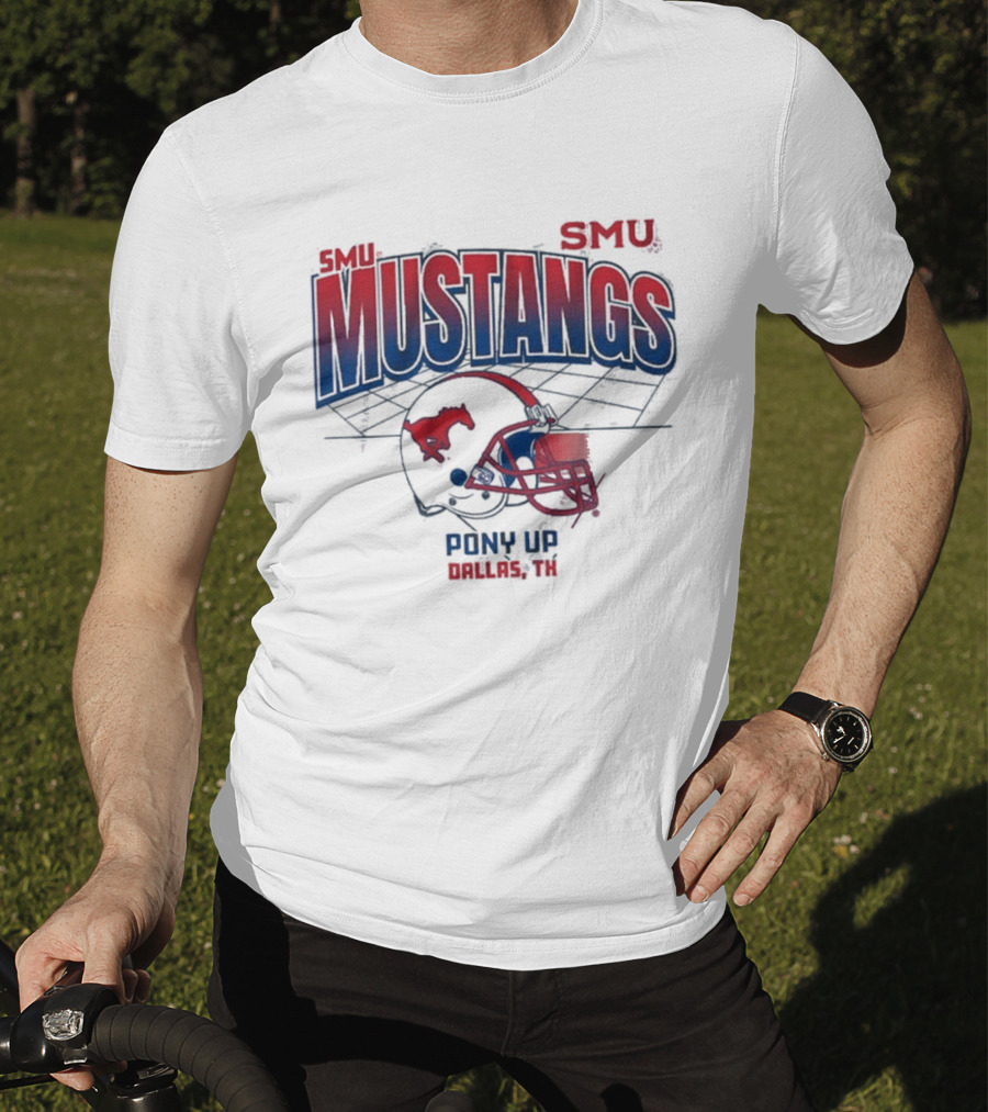 SMU Mustangs Pony Up Dallas Texas Football Helmet T-Shirt
