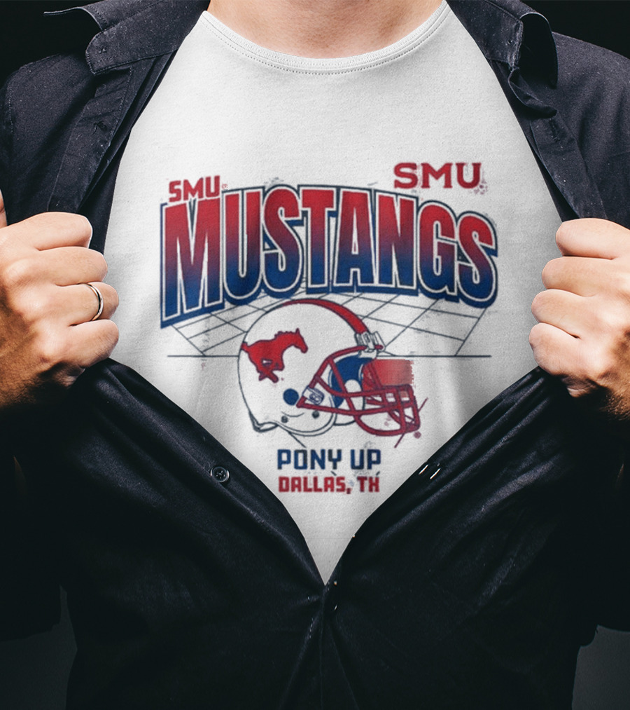 SMU Mustangs Pony Up Dallas Texas Football Helmet T-Shirt