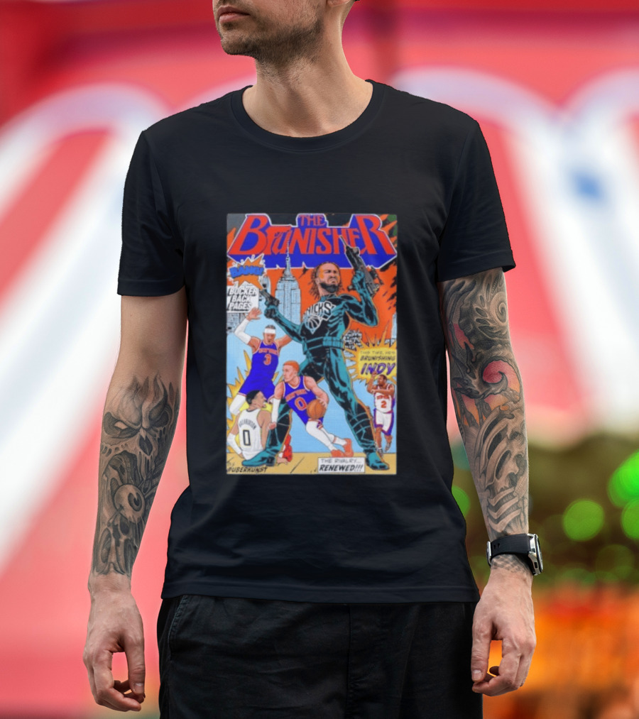 Knicks Comic Crossover The Brunisher Bocker Backpages Featuring Empire State Building T-Shirt