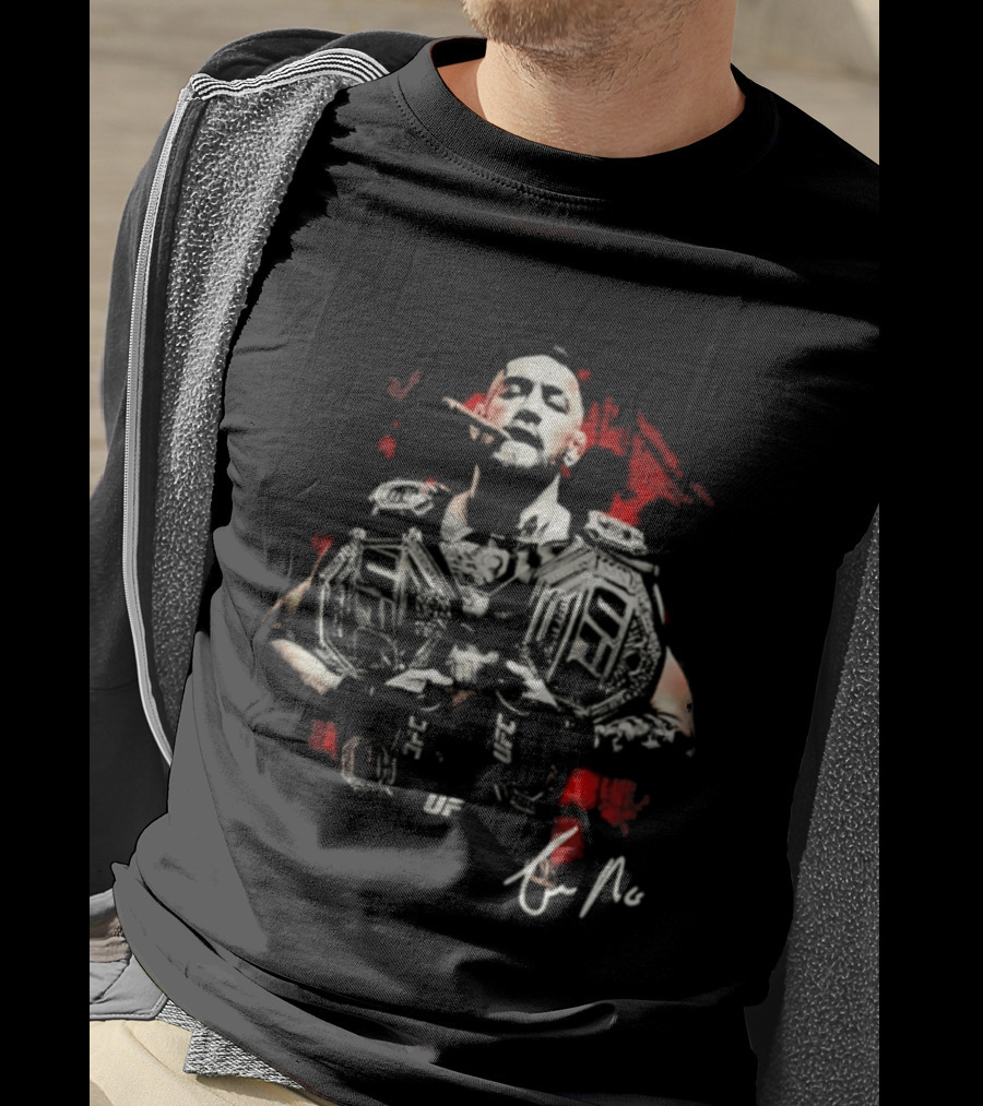 Conor McGregor Cigar UFC Champion Double Belt Signature T-Shirt