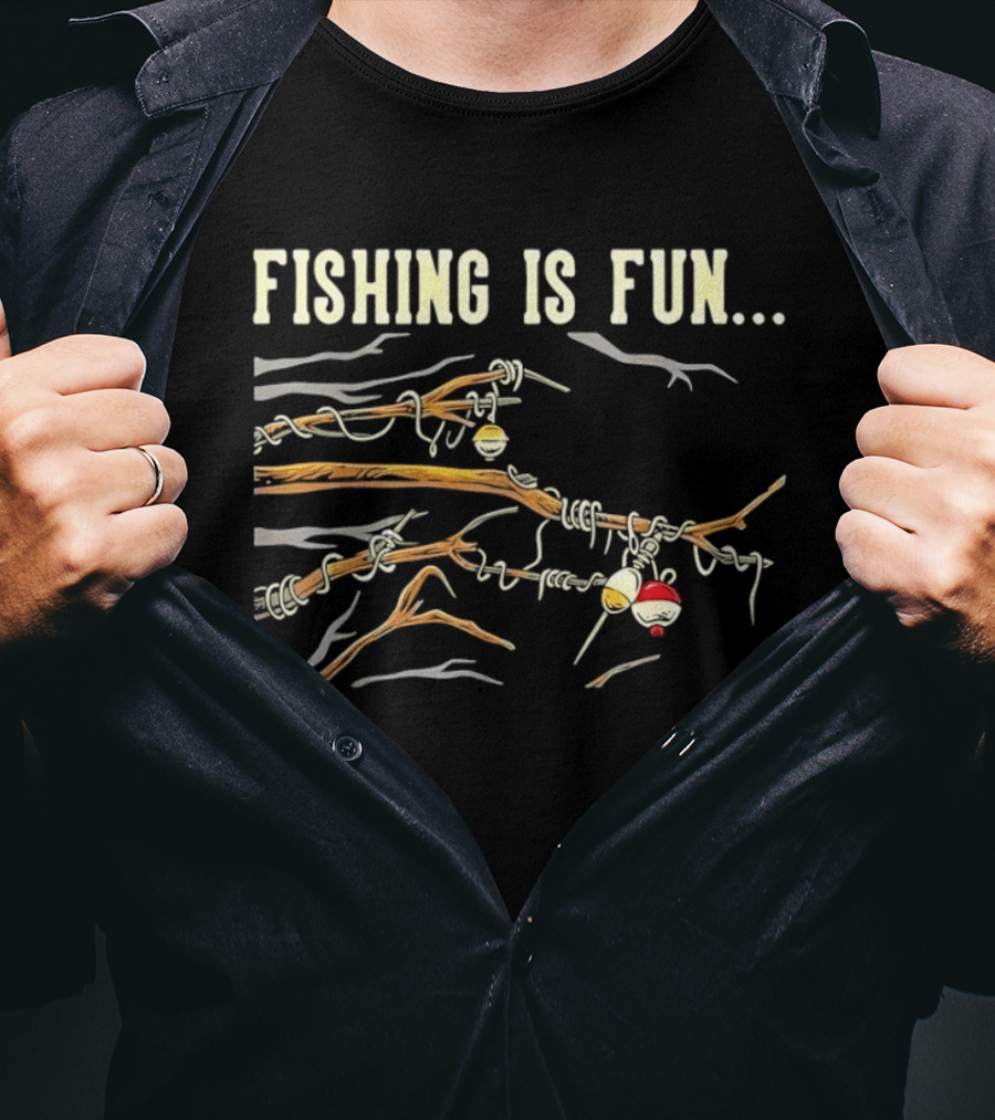 Fishing Is Fun Tangled Line And Hook In Tree Branches T-Shirt