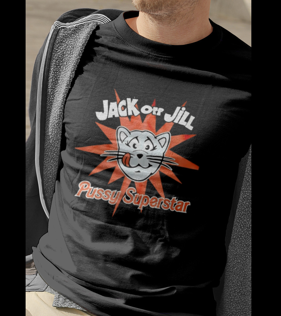 Jack Off Jill Pussy Superstar Retro Cat Face Sunburst T-Shirt