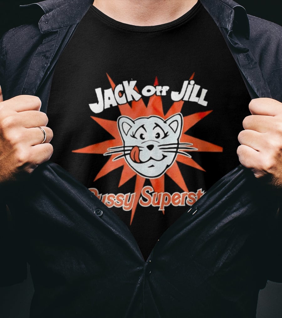 Jack Off Jill Pussy Superstar Retro Cat Face Sunburst T-Shirt