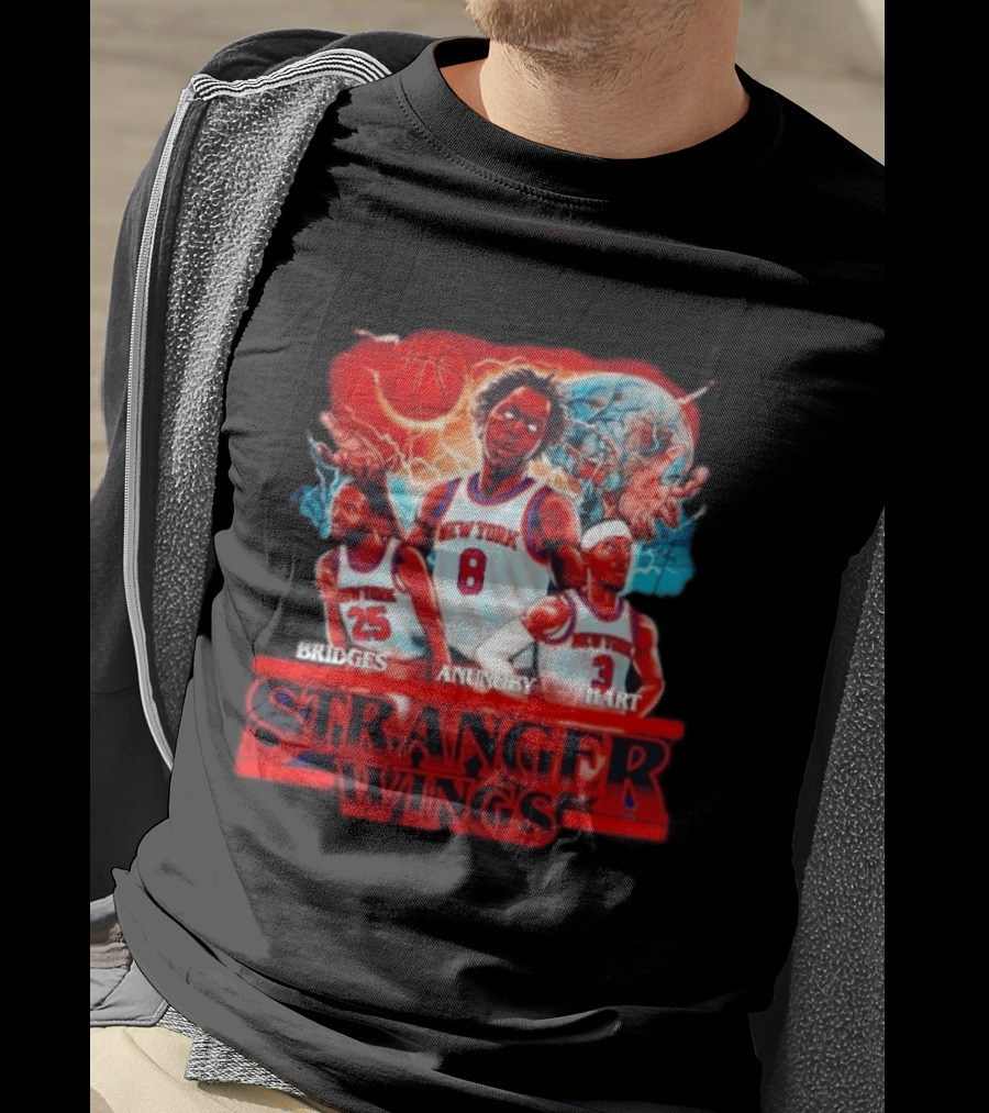 New York Knicks Bridges Anunoby Hart Stranger Wings Stranger Things Basketball T-Shirt