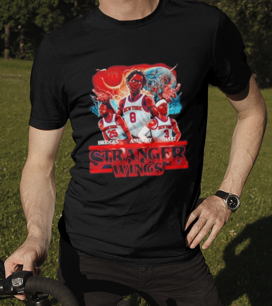 New York Knicks Bridges Anunoby Hart Stranger Wings Stranger Things Basketball T-Shirt