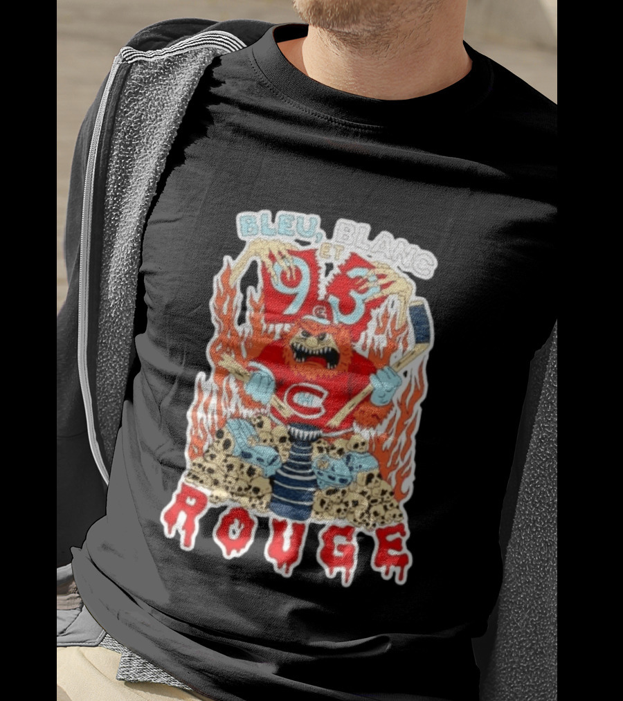 Bleu Blanc Et Rouge 93 Canadiens Hockey Monster T-Shirt