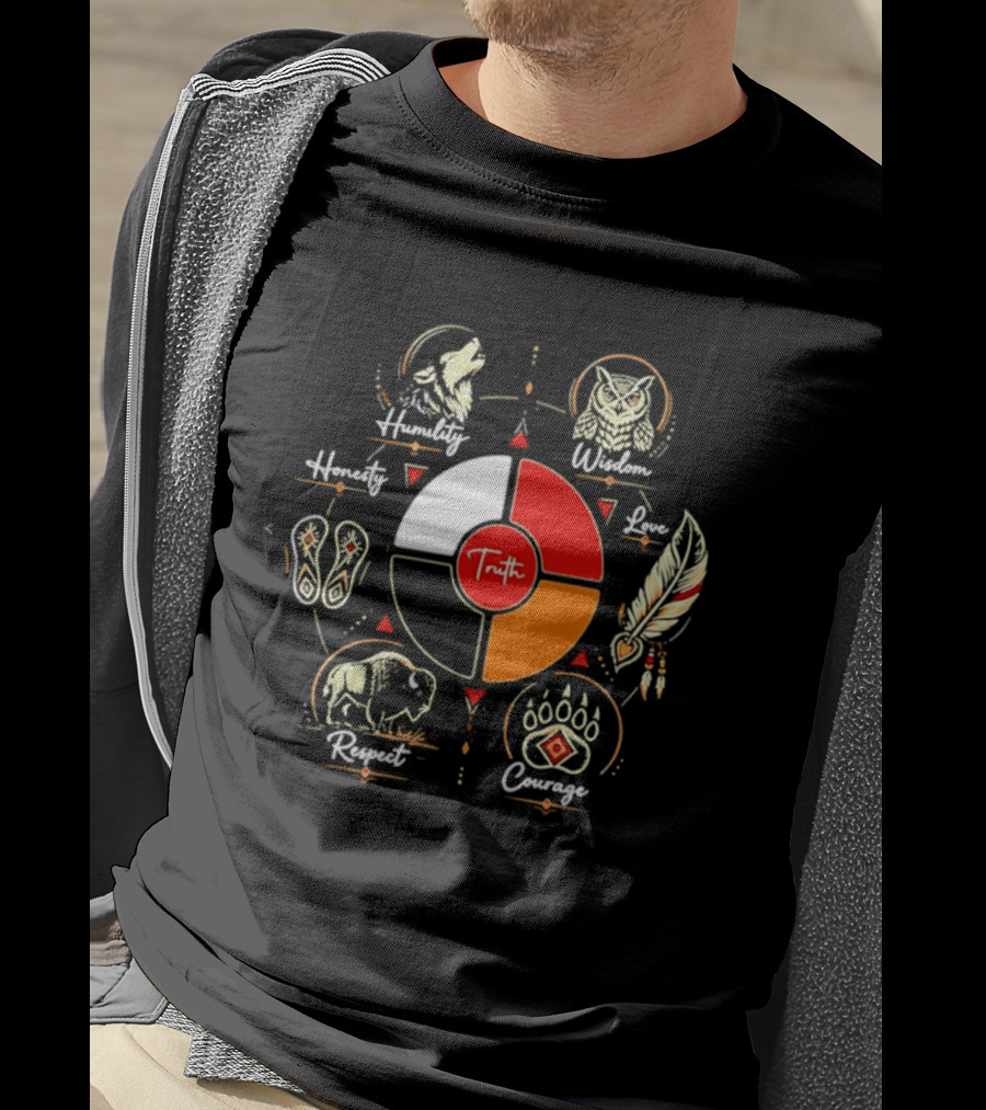 Truth Humility Wisdom Honesty Love Courage Respect Native American T-Shirt
