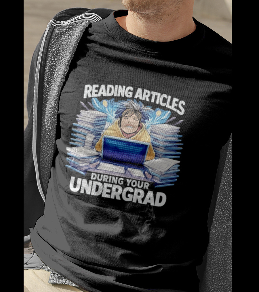 Reading Articles During Your Undergrad Stressed Student With Laptop And Books T-Shirt
