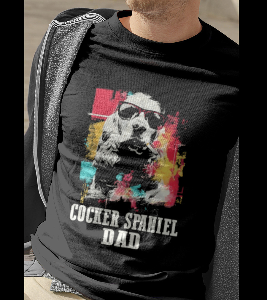 Cocker Spaniel Dad Colorful Sunglasses Father's Day 2026 T-Shirt