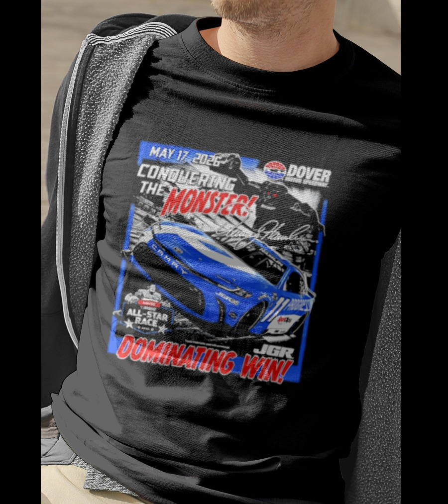 Denny Hamlin May 17 All Star Monster Dominating Win NASCAR Race Autographed T-Shirt