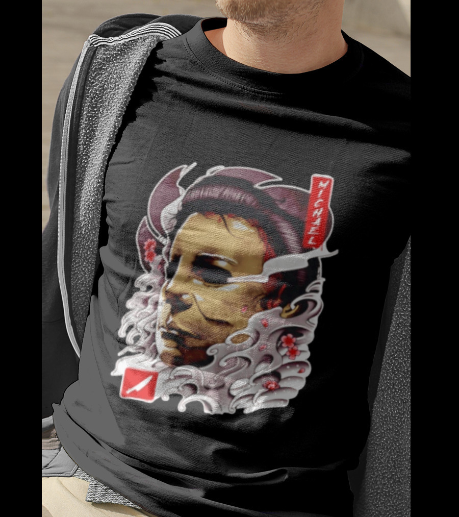 Michael Myers Mask Horror Big Head Art With Red Details T-Shirt
