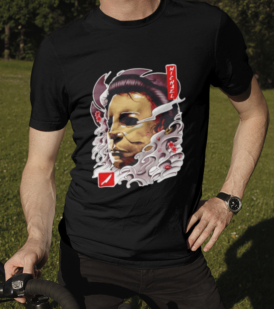 Michael Myers Mask Horror Big Head Art With Red Details T-Shirt