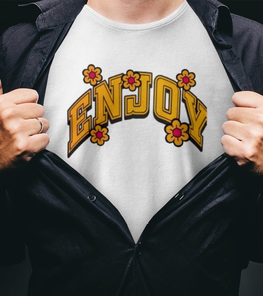 Enjoy Curved Flowers Yellow Font Floral Blossoms T-Shirt