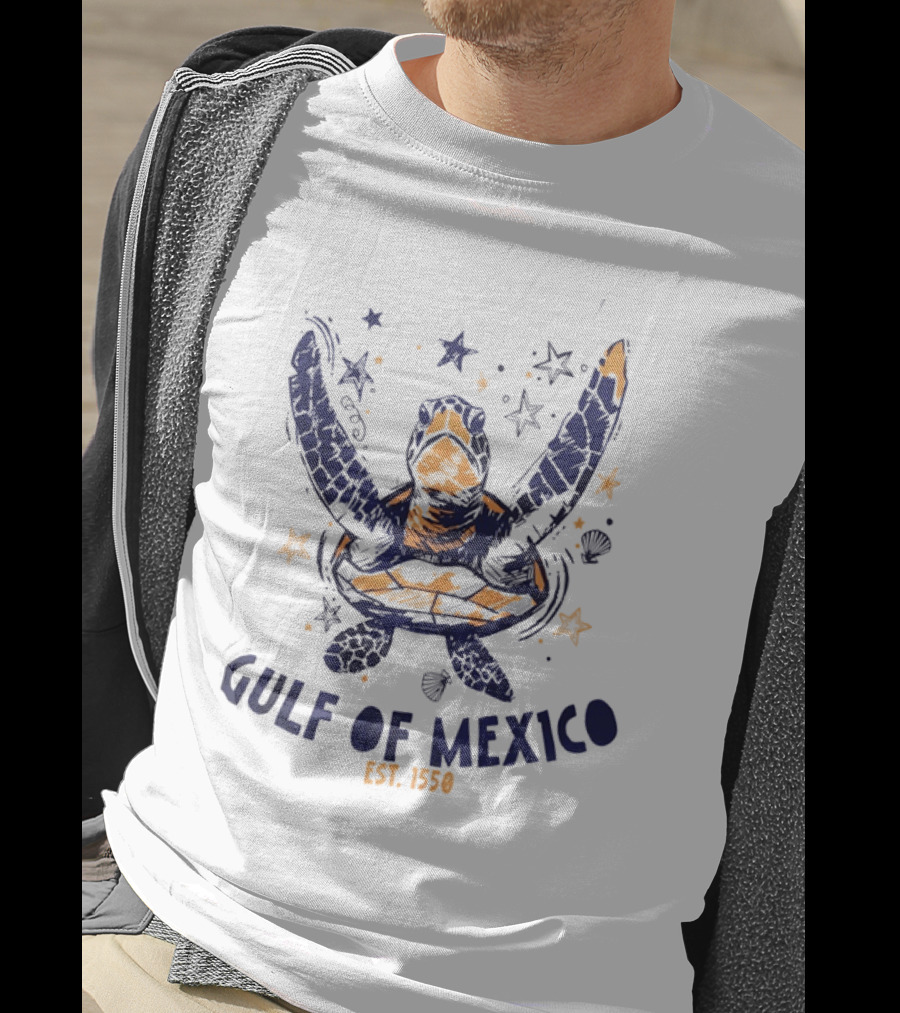 Gulf Of Mexico Sea Turtle Ocean Beach EST. 1550 Stars T-Shirt