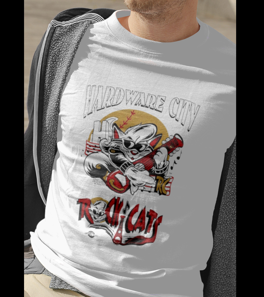 Hardware City Rock Cats Cool Guitar Playing Cat T-Shirt