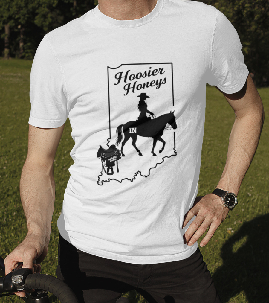Hoosier Honeys Saddle Tramp Indiana State Map IN Horseback T-Shirt