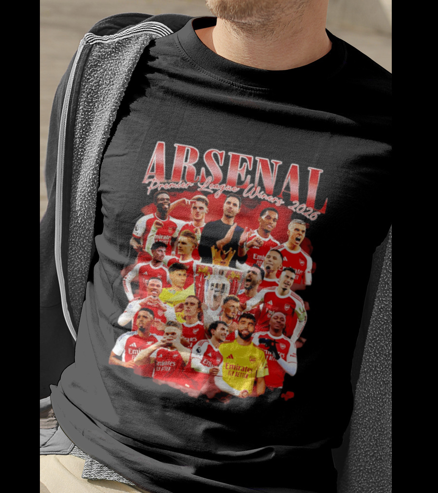 Arsenal Premier League Champions 2026 Celebratory Team Collage T-Shirt
