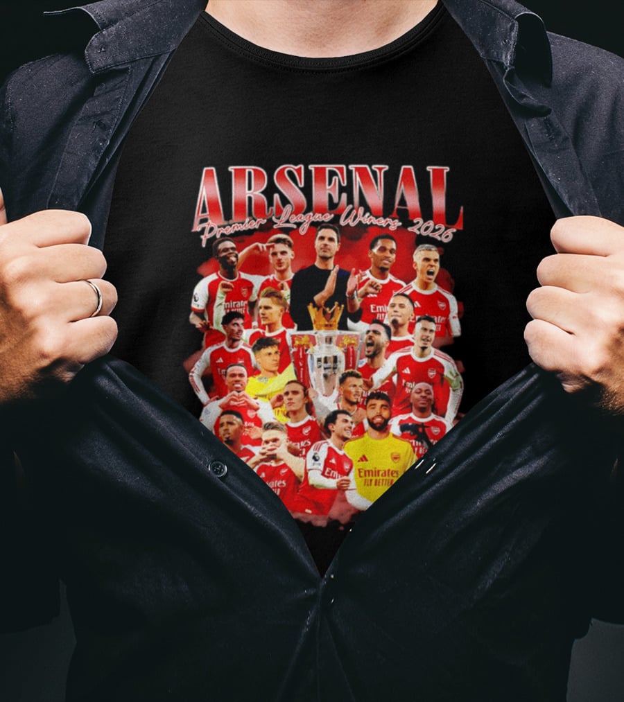 Arsenal Premier League Champions 2026 Celebratory Team Collage T-Shirt