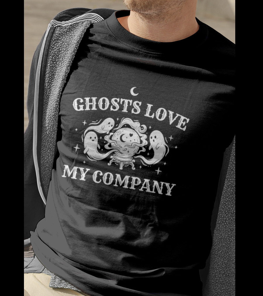 Ghosts Love My Company Crescent Moon And Stars Spiral T-Shirt