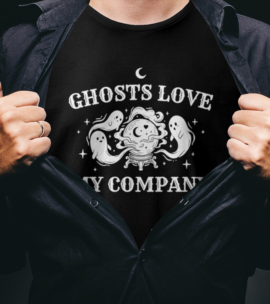 Ghosts Love My Company Crescent Moon And Stars Spiral T-Shirt