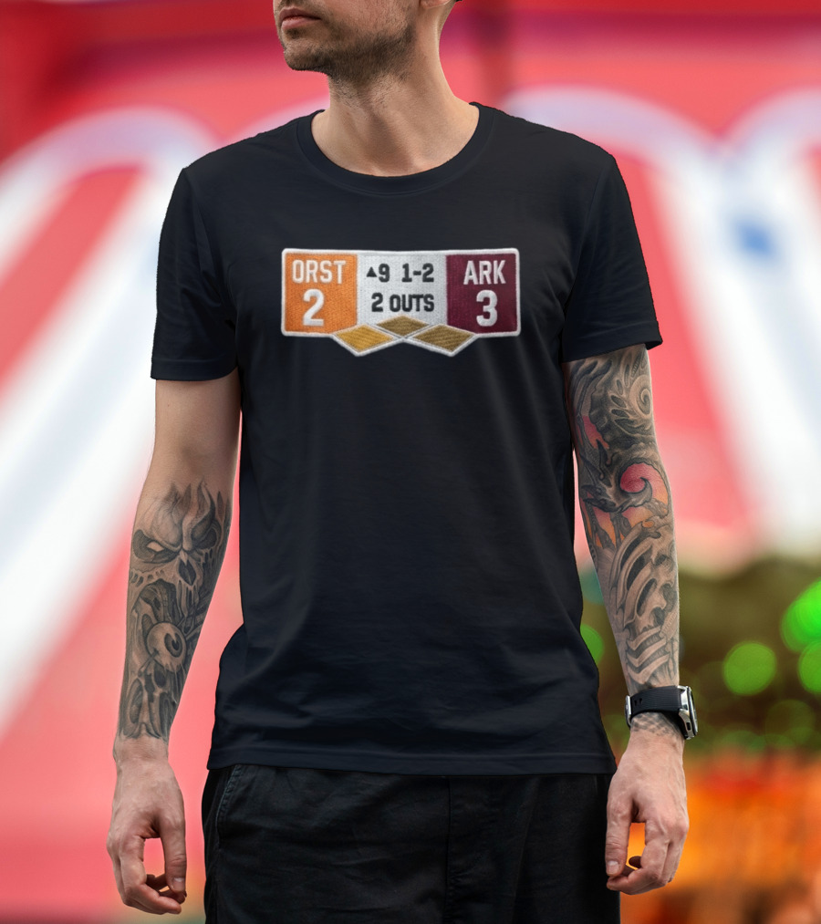ORST 2 ARK 3 Scoreboard 9 1 2 2 Outs Baseball Patch T-Shirt