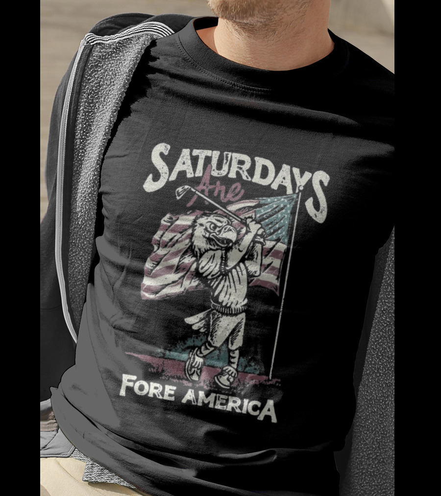 Saturdays Are Fore America Patriotic Golf With American Flag T-Shirt