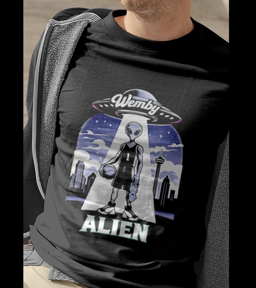 Wemby Alien Basketball UFO Skyline T-Shirt