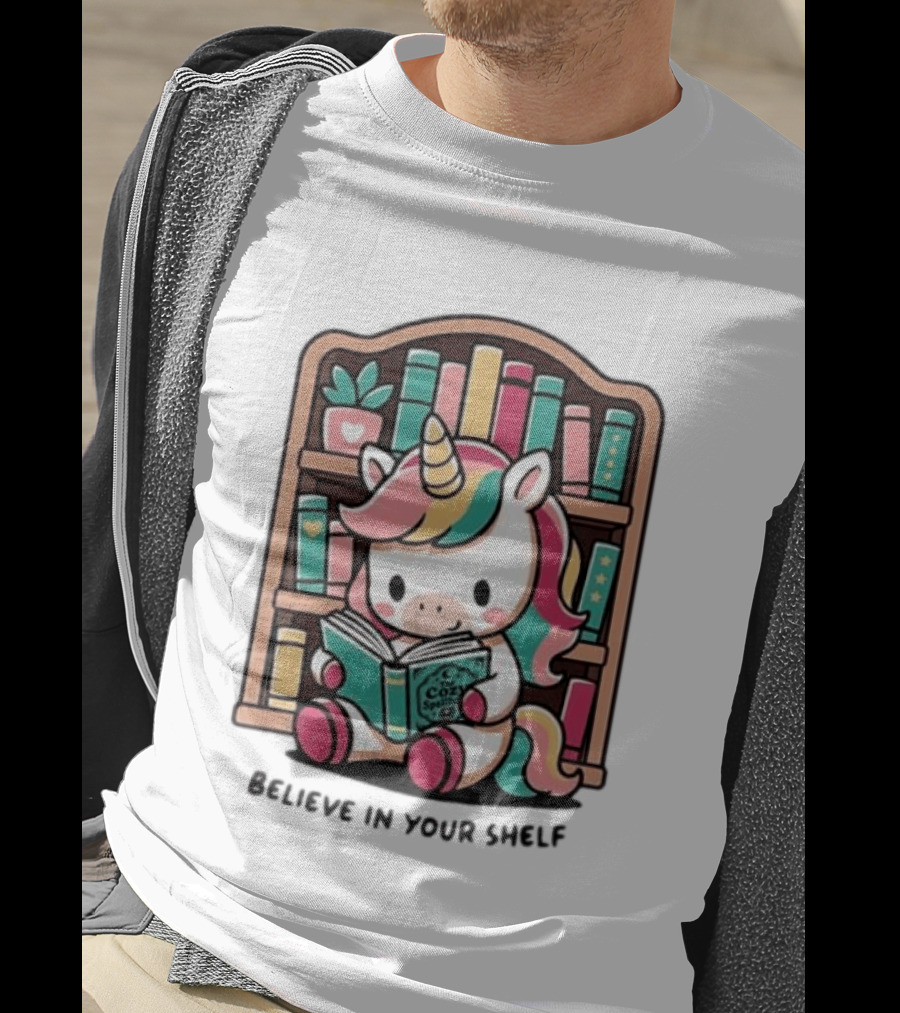 Unicorn Reading Believe In Your Shelf Bookshelf Magic T-Shirt