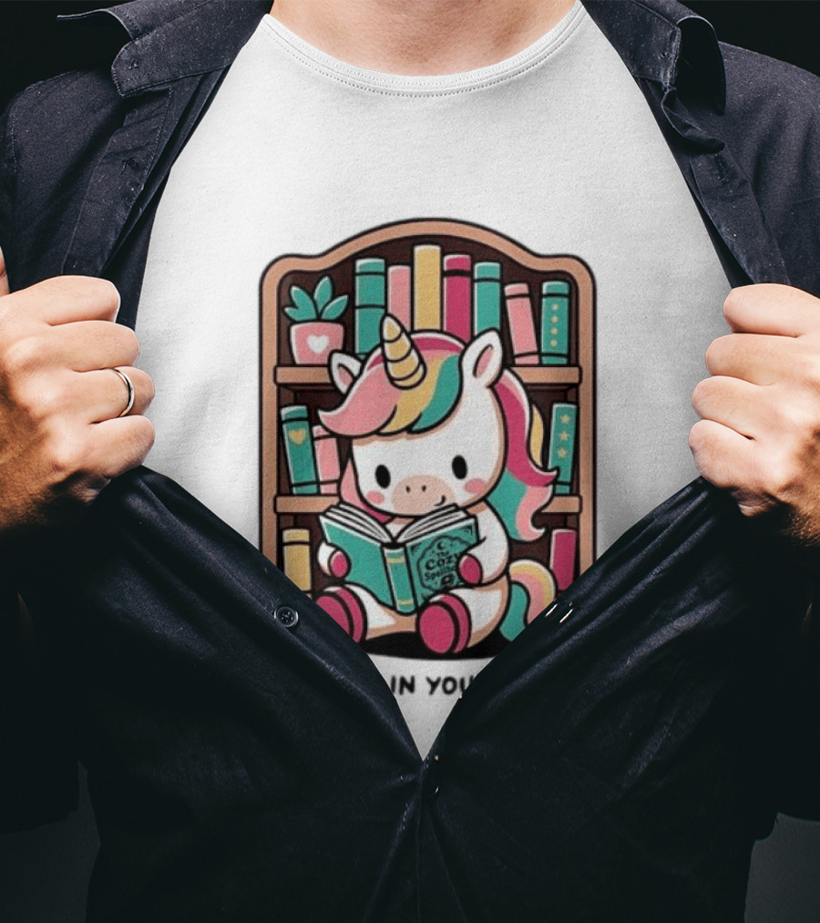 Unicorn Reading Believe In Your Shelf Bookshelf Magic T-Shirt
