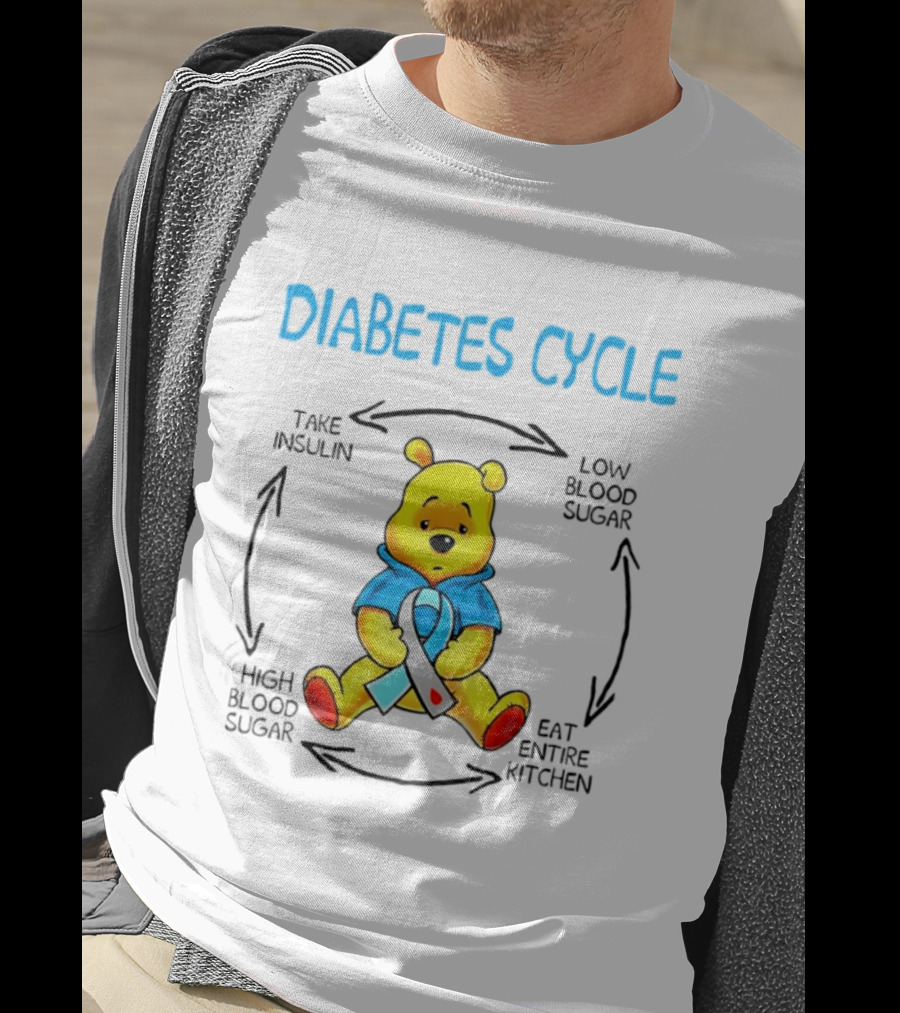 Diabetes Cycle Winnie The Pooh Take Insulin Low Blood Sugar Eat Entire Kitchen High Blood Sugar T-Shirt