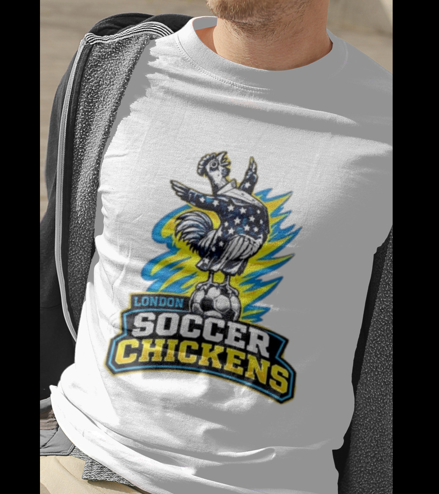 London Soccer Chickens Rooster On Soccer Ball With Stars And Stripes T-Shirt