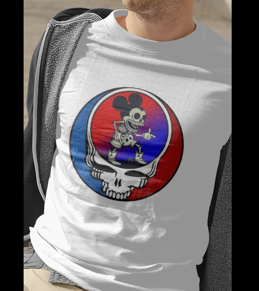 Mickey Mouse Skeleton With Grateful Dead Skull And Roses T-Shirt