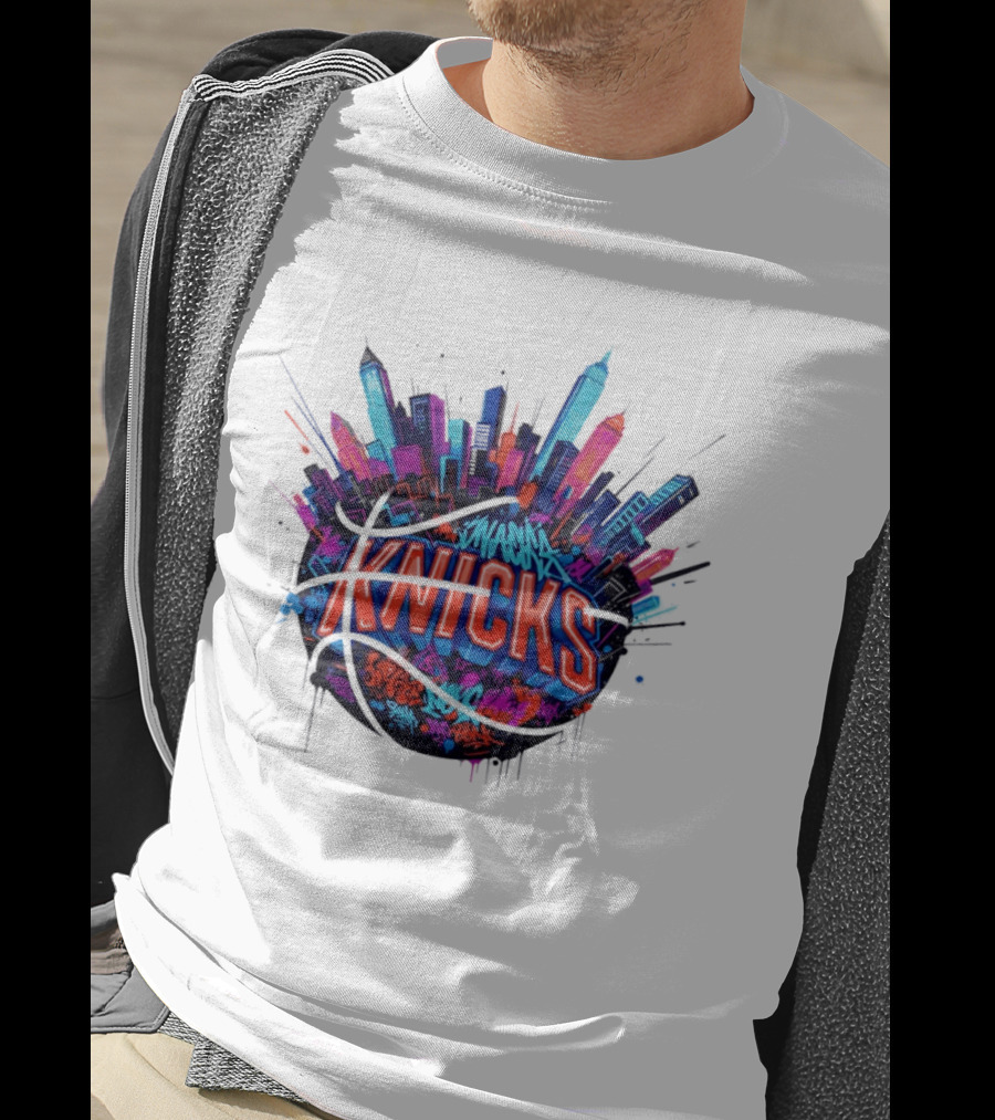 New York Knicks Graffiti Street Skyline Basketball T-Shirt