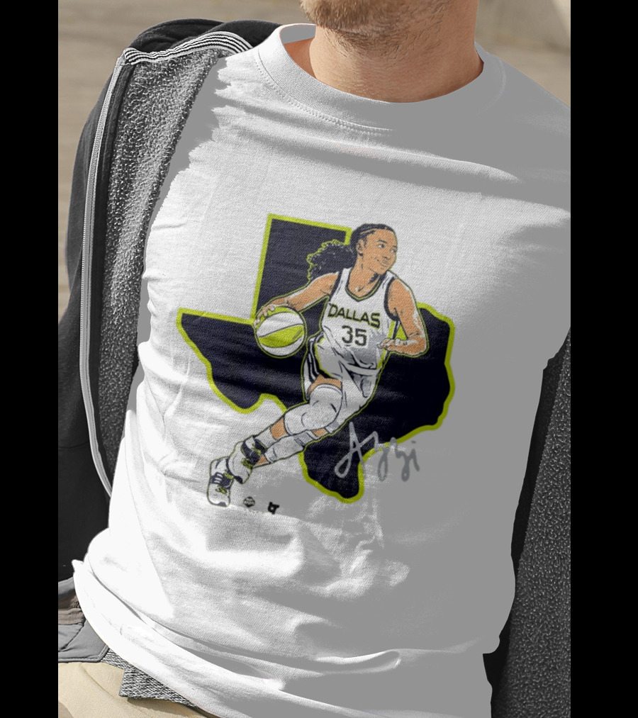 Dallas Basketball 35 Texas Map Player Dribbling T-Shirt