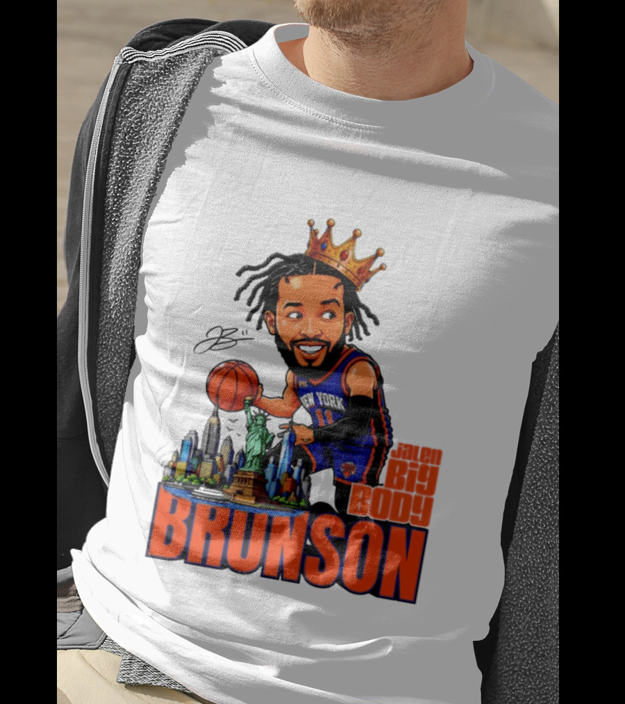 Jalen Brunson King Of NY Caricature With Statue Of Liberty And New York Skyline T-Shirt