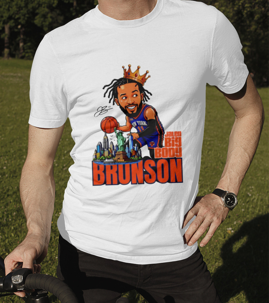 Jalen Brunson King Of NY Caricature With Statue Of Liberty And New York Skyline T-Shirt
