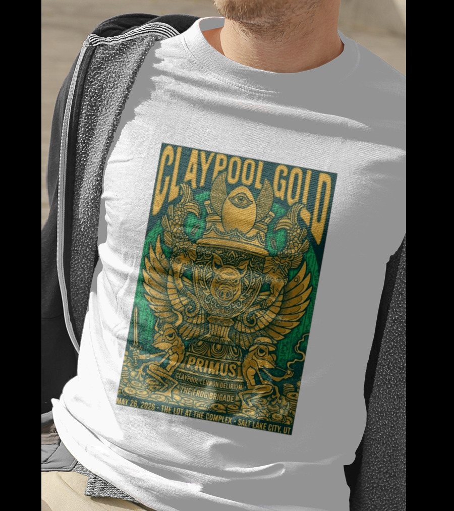 Claypool Gold Primus Salt Lake City UT 5 26 2026 The Complex Claypool Lennon Delirium Frog Brigade T-Shirt